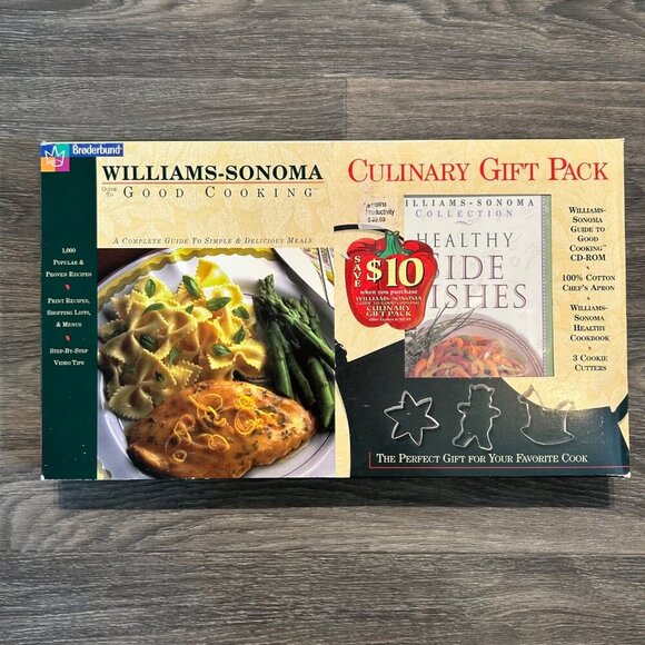 Williams Sonoma Culinary Gift Set Healthy Side Dishes Cookbook Apron 1996 CD ROM - Picture 1 of 9